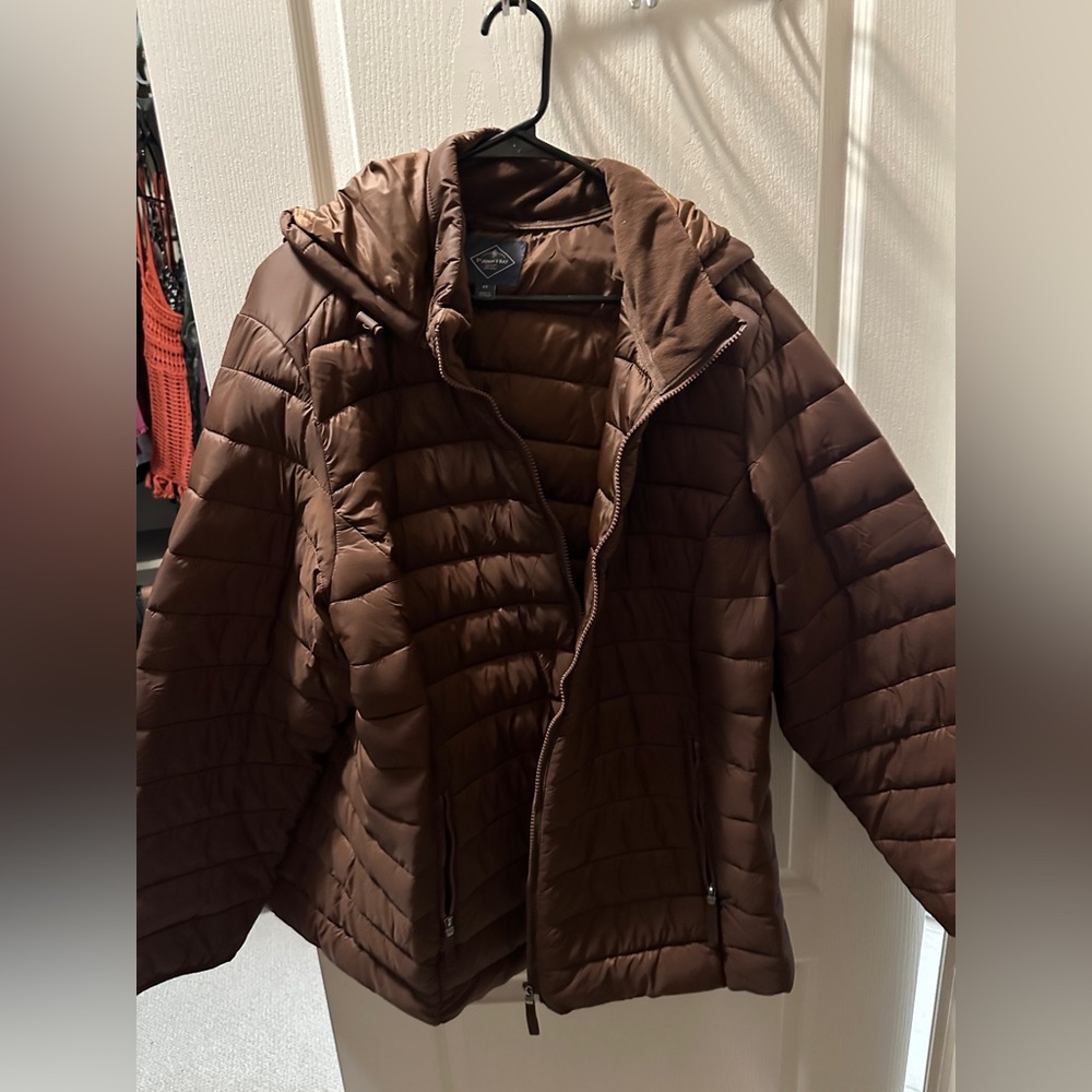 Brown Quilted Puffer Jacket with Hood